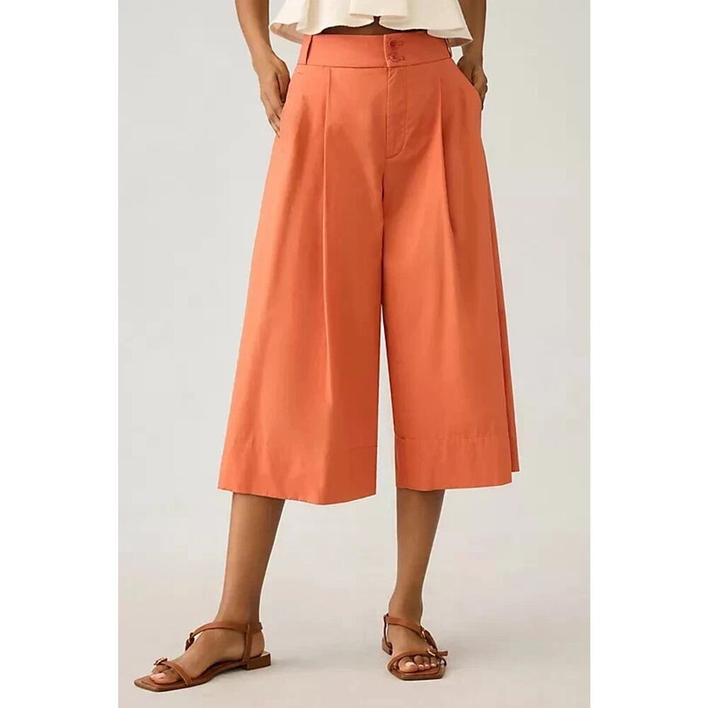 Anthropologie Cropped Wide Leg Trouser Pants Orange Pleated US 0